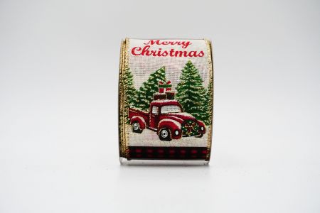 Nastro con camion vintage rossi, alberi con regali_KF6679G-2_Beige